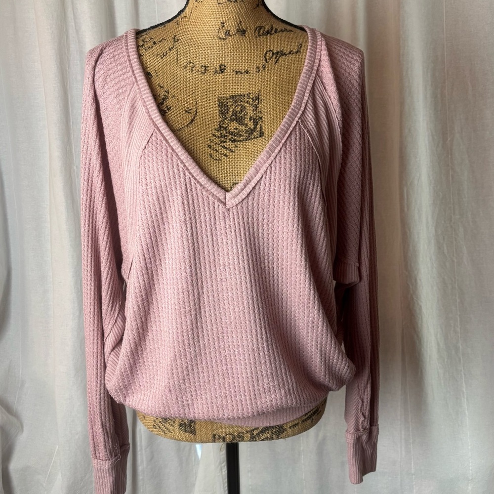 Free People We The Free Santa Clara Thermal Rose Top Sz Smalll Oversized - Picture 4 of 9